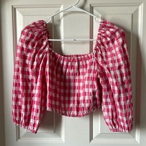 Cute Medium Pink Plaid Trimmed Sleeveless Shirt